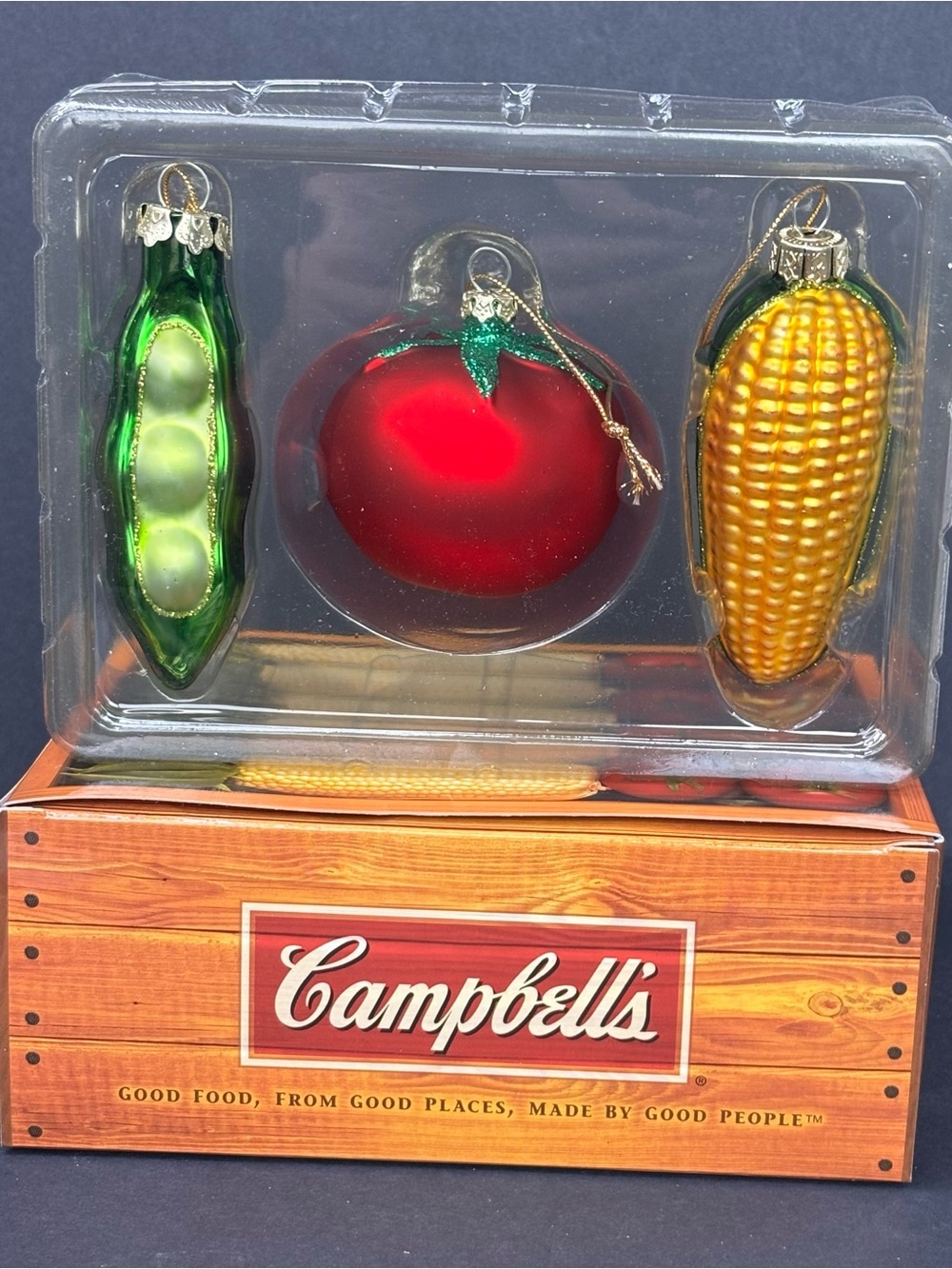 Campbells Soup Set Of 3 Vegetable Ornaments Mercury Hand Blown New